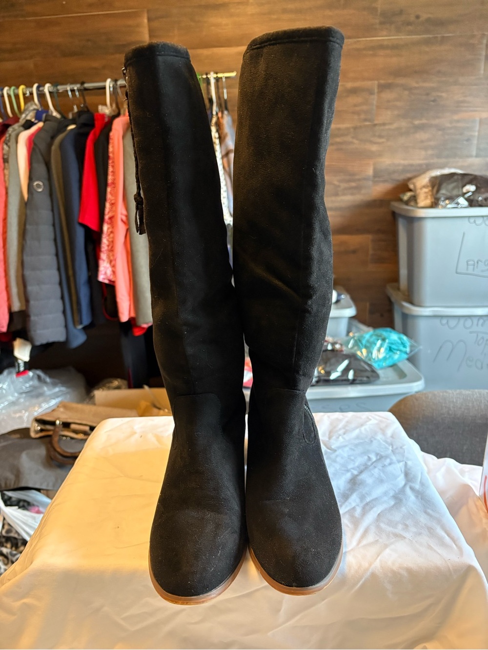 Journee Collection Black Over-the-Knee Suede Boots with Fleece Lining.